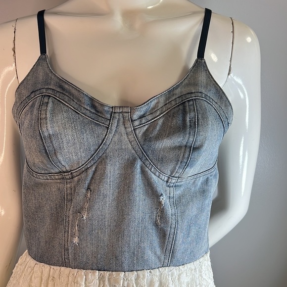 URBAN Outfitters Jean Corset Dress with Lace Skirt Size Medium Motel Rocks - Picture 4 of 14